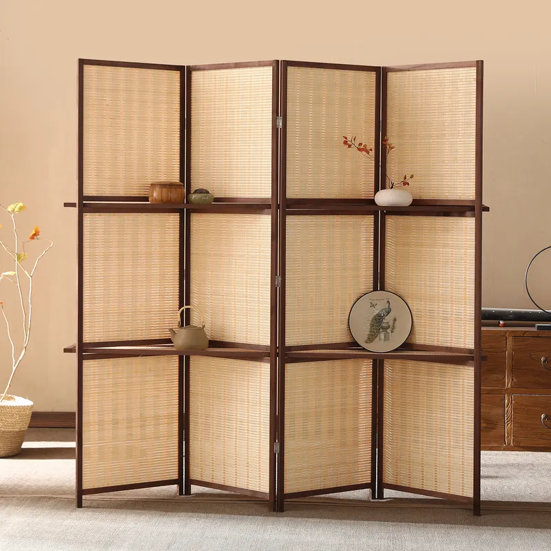 Room Divider Bamboo - Verplaatsbare scheidingswand van dennenhout en bamboe,