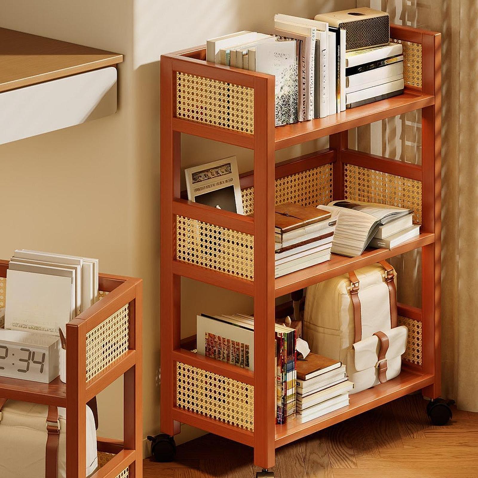 Room Divider Bamboo - 3-laags rollende opbergwagen met wielen, multifunctionele