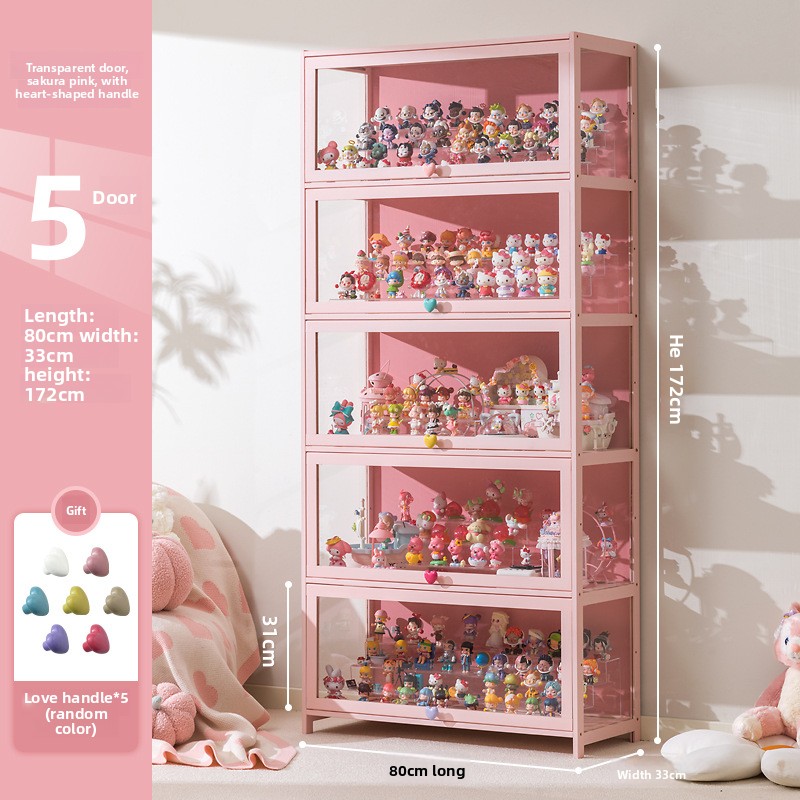 Room Divider Bamboo - Stabiele roze glazen vitrinekast, stofdichte vitrinekast,